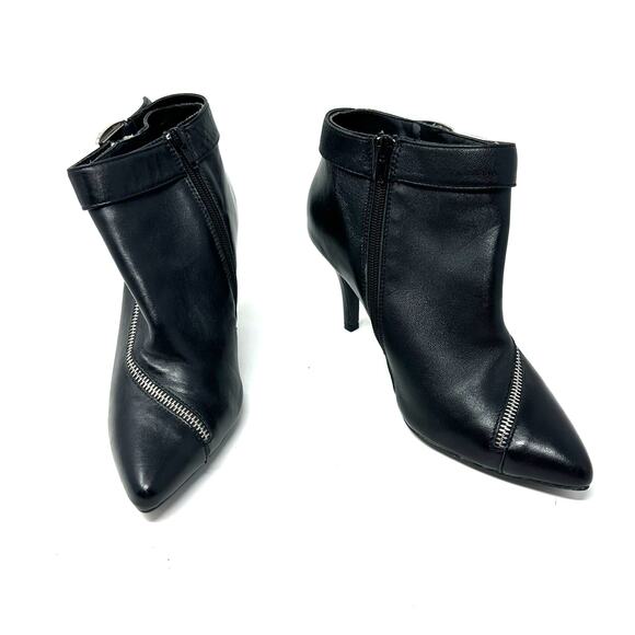 Lane Bryant Size 8 Boot Black Leather 4" Heel Ankle Booties Pointed Toe Side Zip - Picture 1 of 9